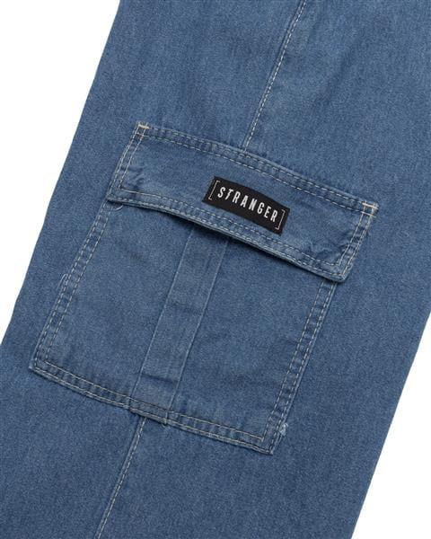 Calça Jeans Cargo Reta Stranger (Azul Claro c/ Costura Branca)